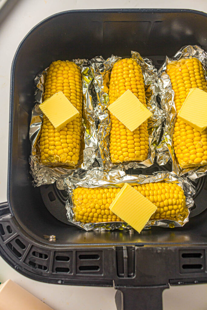 Corn on the cob in an air fryer.