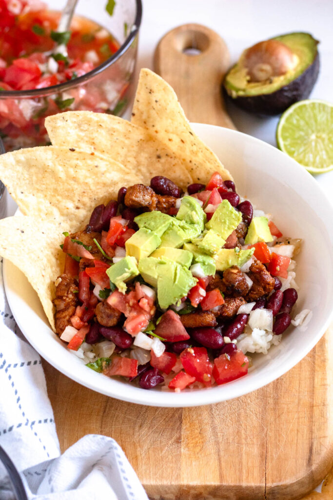 Chifrijo in a bowl.