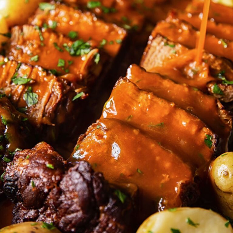 European Food Feature Image, brisket with gravy.