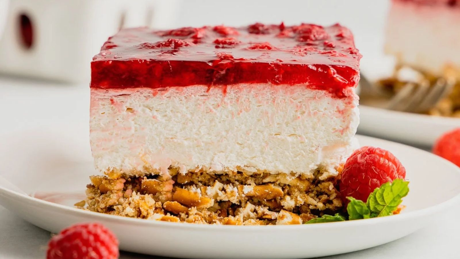 RASPBERRY JELLO PRETZEL SALAD (USING FRESH OR FROZEN BERRIES)
