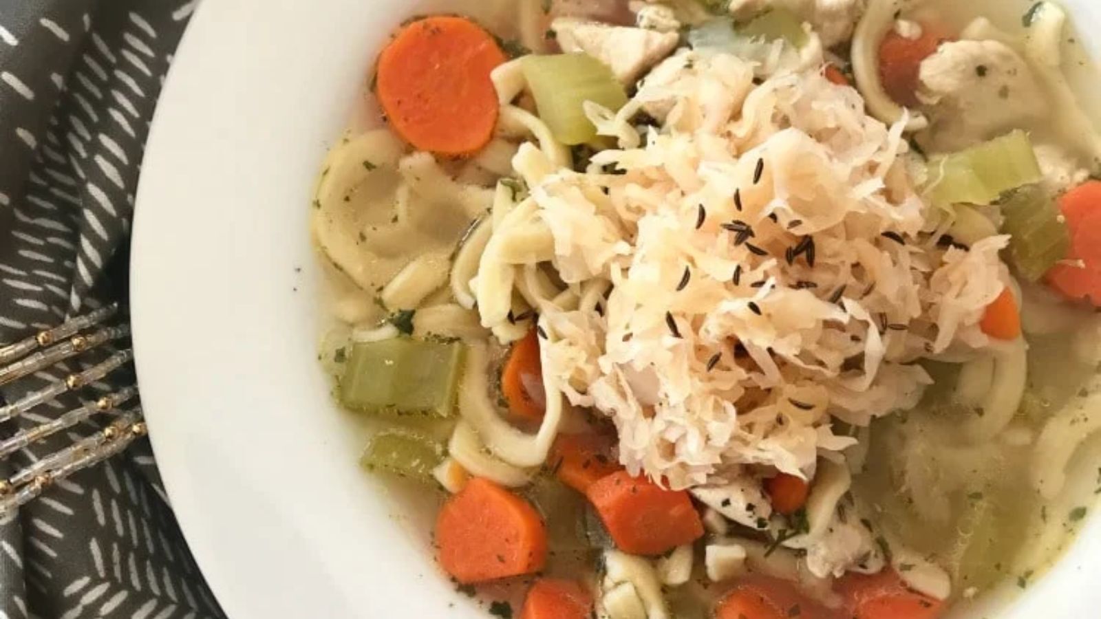 Homemade Chicken Noodle Soup with Sauerkraut